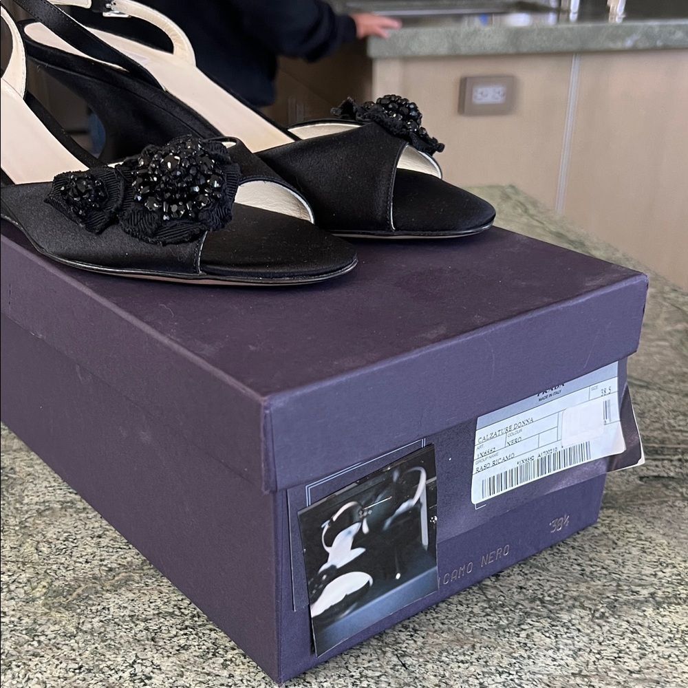 PRADA Black Wedge Sandals with Embellished Detail 38.5 - Picture 3 of 9
